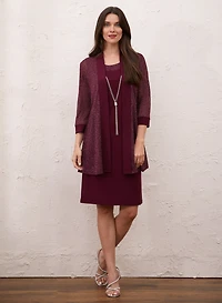 Ensemble cardigan, robe et collier métalliques