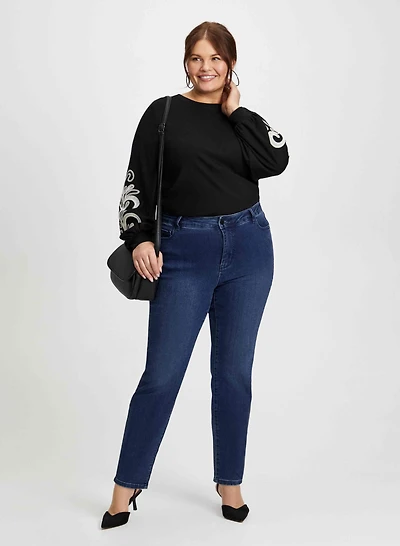 Paisley Print Top & Slim Leg Jeans