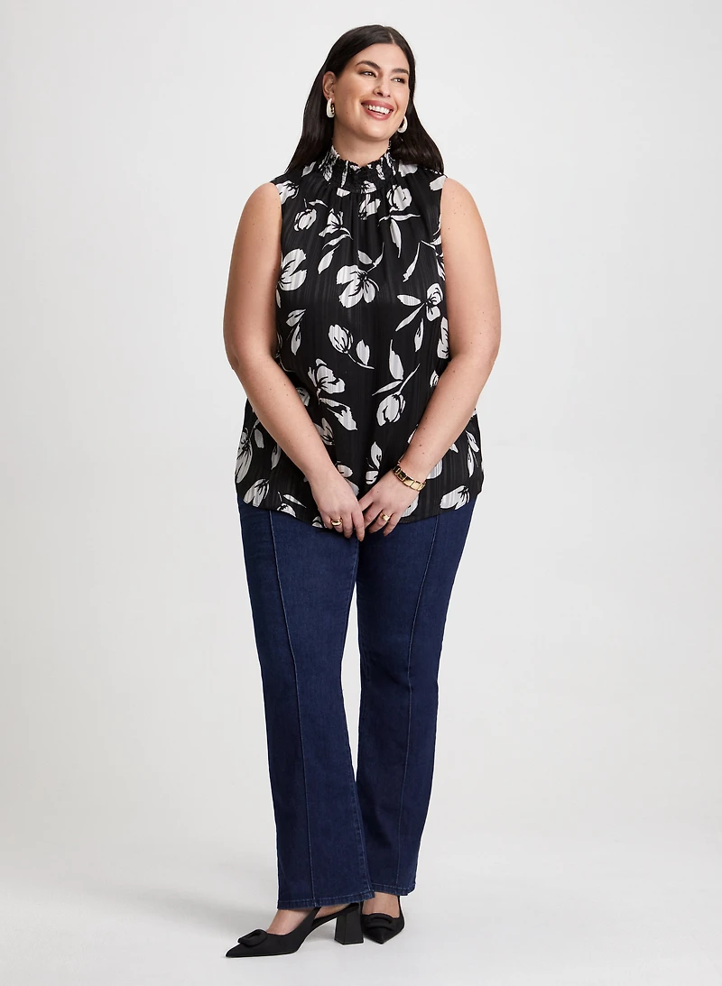 Smocked Neck Top & Pull-On Jeans