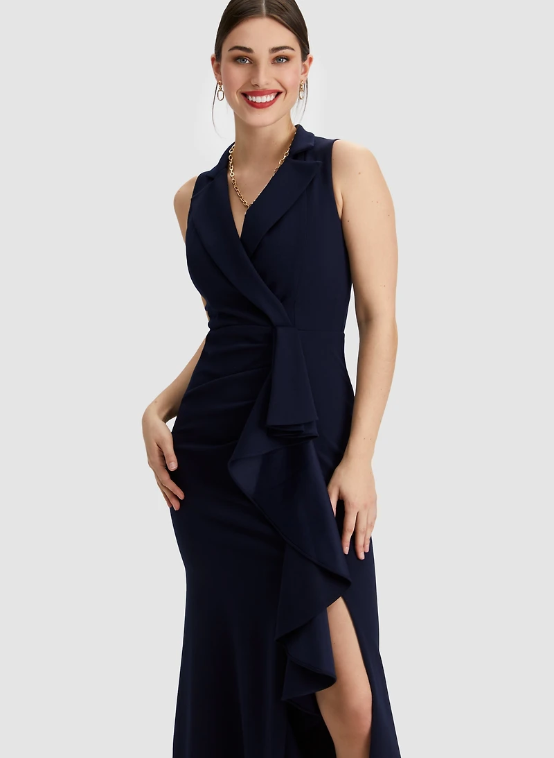 Ruffle Detail Tuxedo Dress
