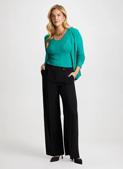 Knit Cardigan & Top & Modern Fit Pants