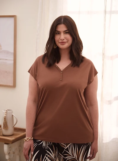 Drop Shoulder Henley Tee