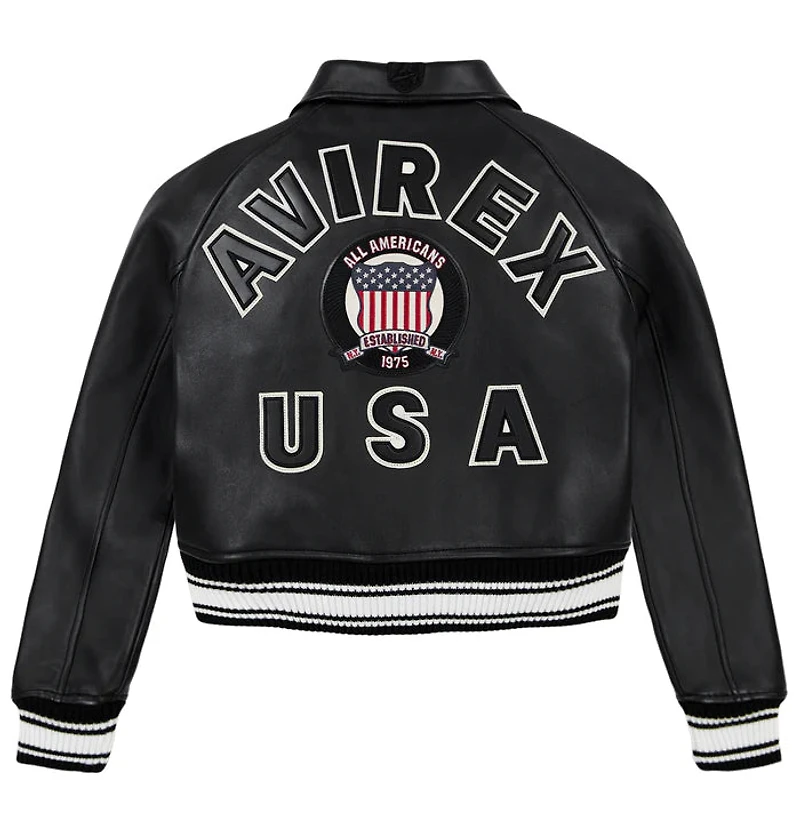 CROPPED AVIREX U.S.A. CLASSIC ICON LEATHER JACKET