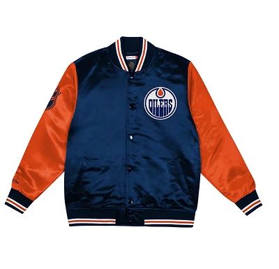 Edmonton Oilers Kids Mitchell & Ness Blue Orange Prime Time Satin Jacket