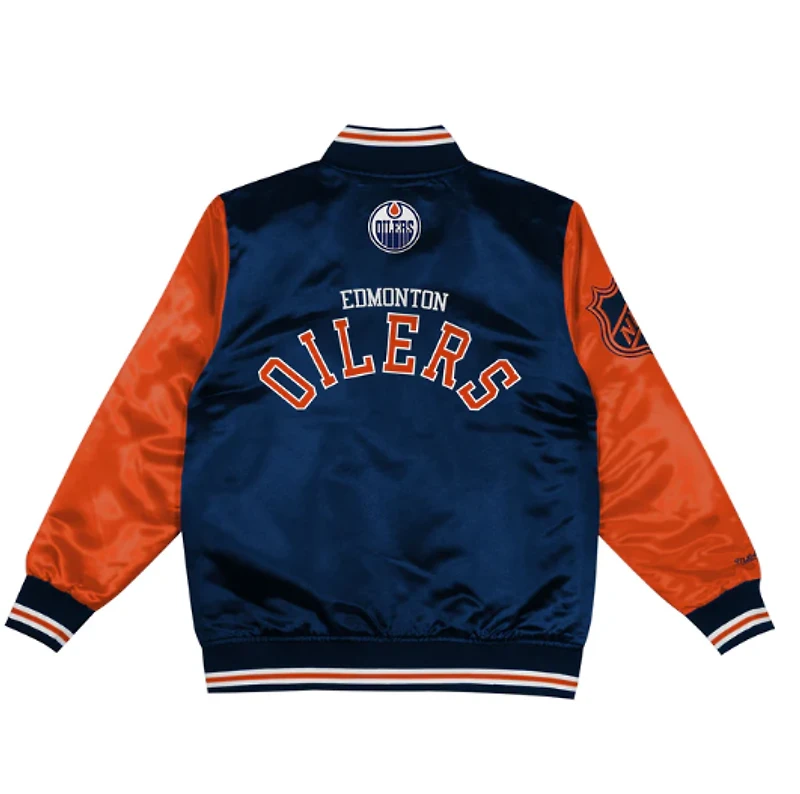 Edmonton Oilers Kids Mitchell & Ness Blue Orange Prime Time Satin Jacket