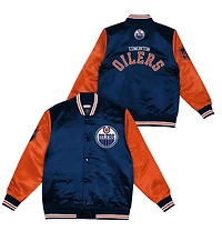Edmonton Oilers Kids Mitchell & Ness Blue Orange Prime Time Satin Jacket