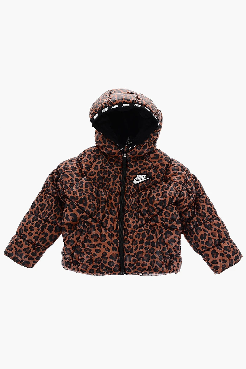 Nike Little Kids' Printed Hooded Puffer Jacket in Brown