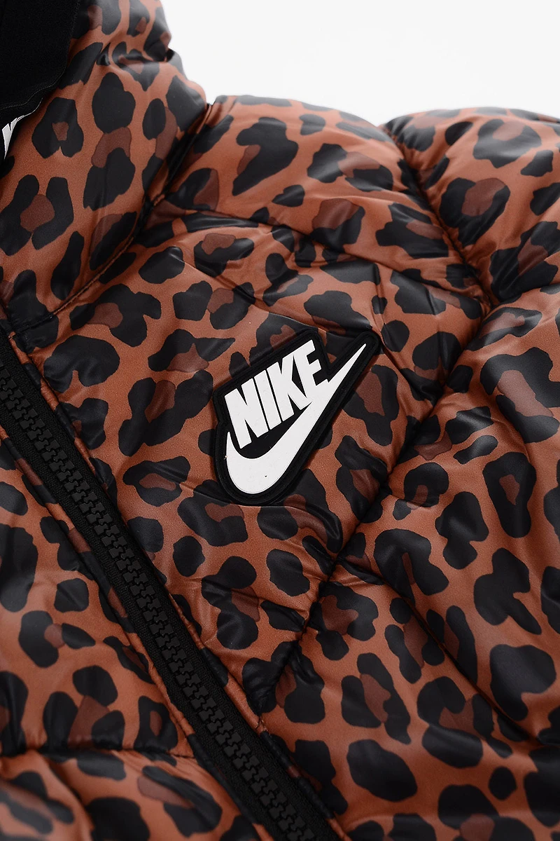 Nike Little Kids' Printed Hooded Puffer Jacket in Brown