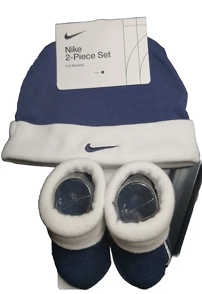 NIKE 2 PIECE SET HAT & BOOTIES BLUE W/WHITE TRIM