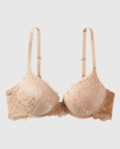 La Senza | Up 2 Cup Push Up Bra with Allover Lace | Microfiber | Rosetan | 34B