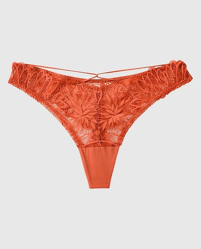 Diva High Leg Lace Thong Panty in Terra Cotta