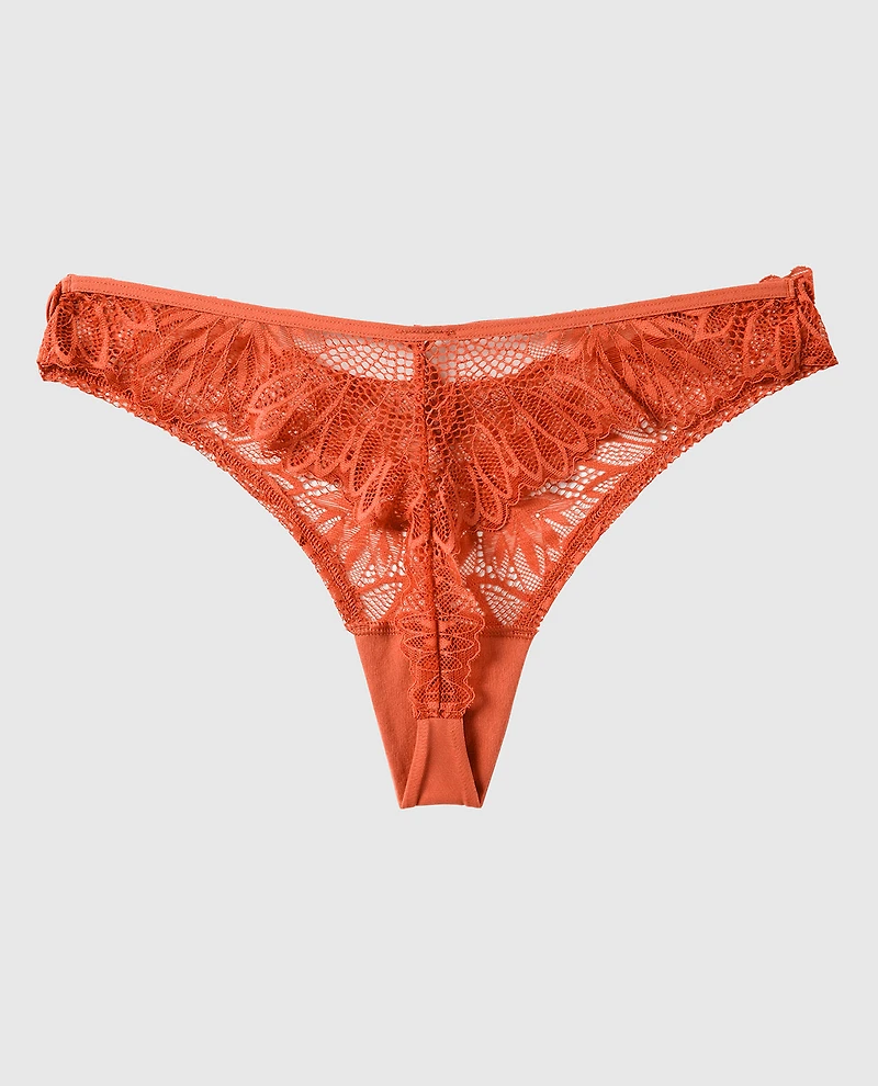 Diva High Leg Lace Thong Panty in Terra Cotta
