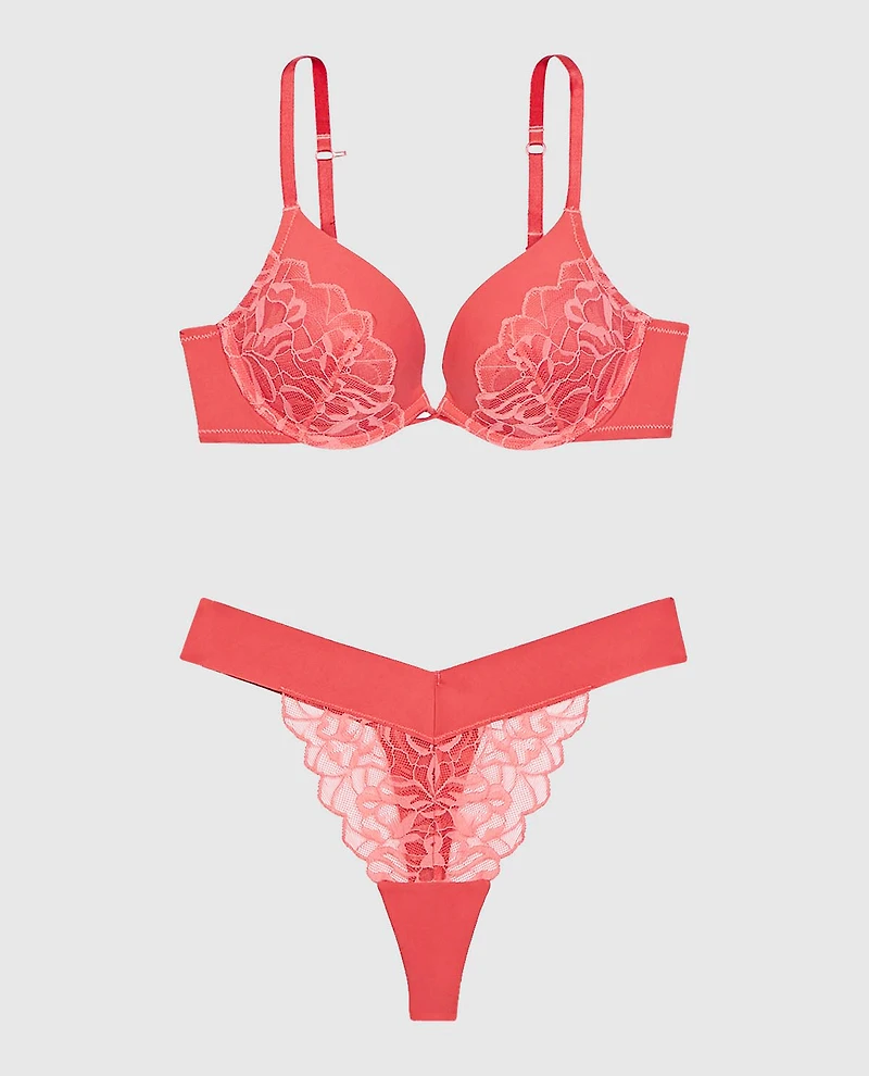 Push Up Plunge Bra with Lace Overlay
