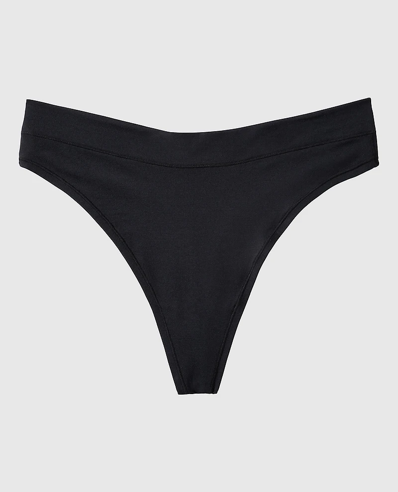 Smooth Comfort High Leg Thong Panty Tuxedo Black