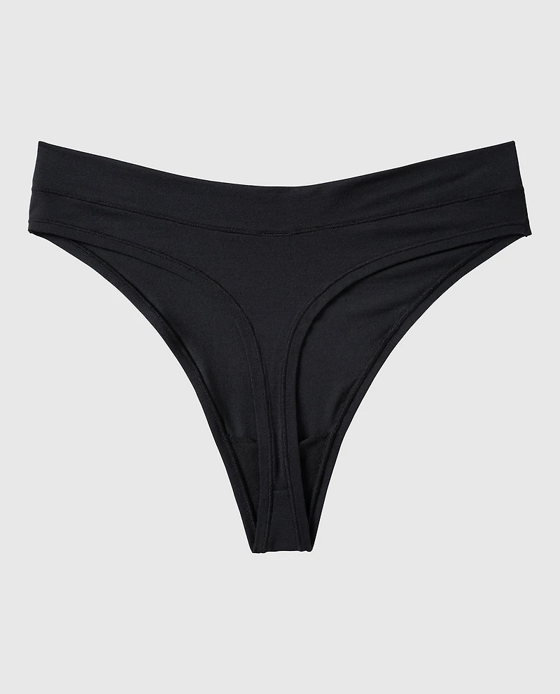 Smooth Comfort High Leg Thong Panty Tuxedo Black