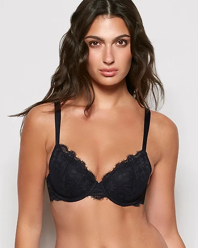 Lightly Lined Full Coverage Bra with Allover Lace Black