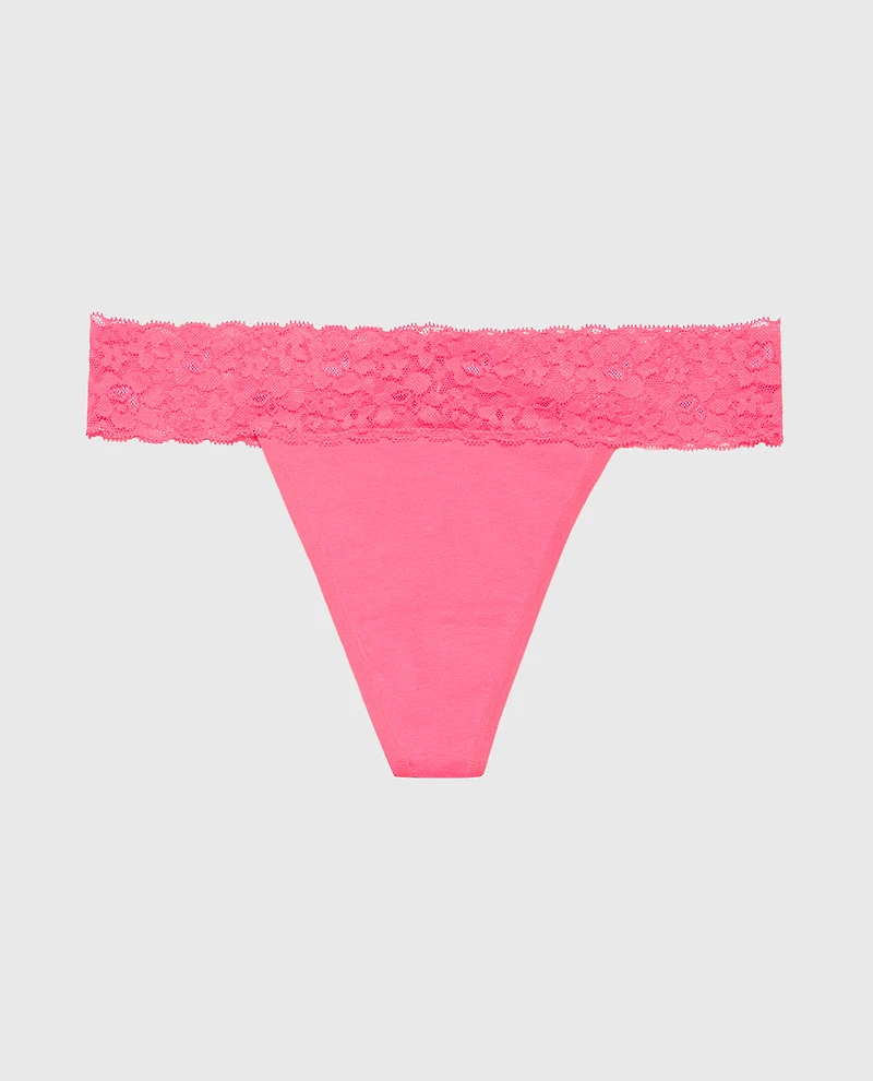 Thong Panty With Lace Trim Hot Pink