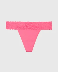 Thong Panty With Lace Trim Hot Pink