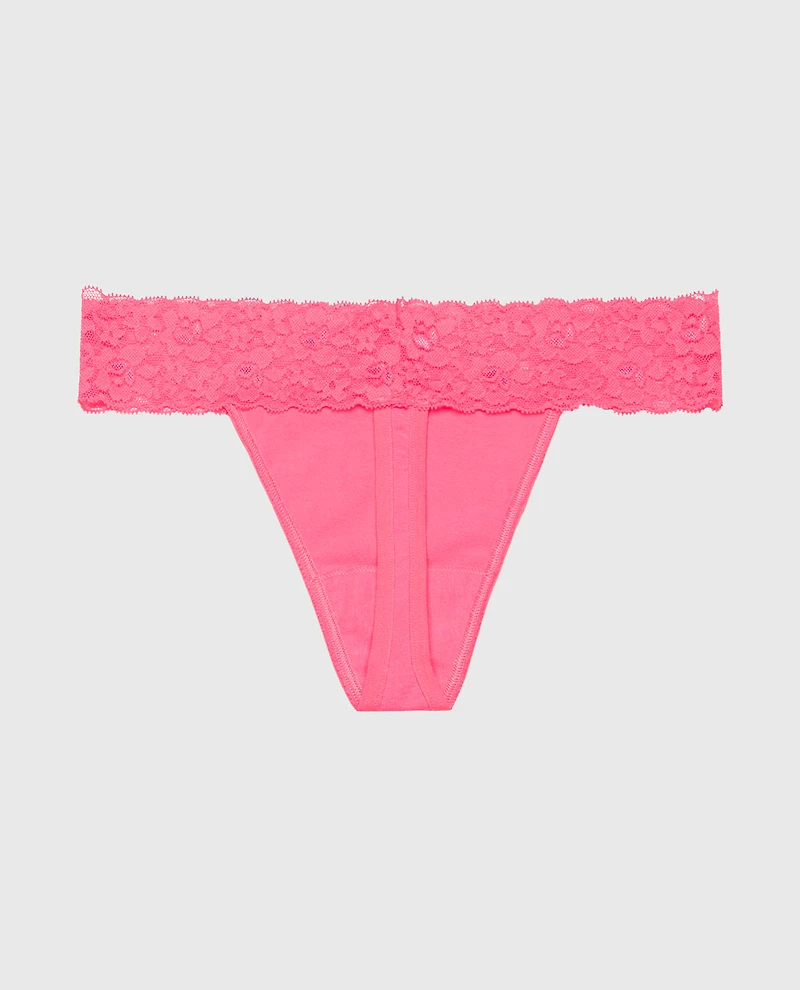 Thong Panty With Lace Trim Hot Pink