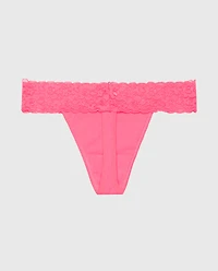Thong Panty With Lace Trim Hot Pink