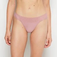 Thong Panty With Lace Trim Sheer Mauve