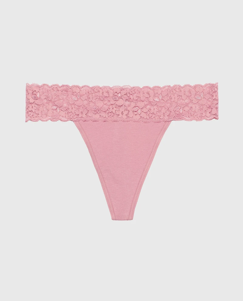 Thong Panty With Lace Trim Sheer Mauve