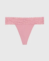 Thong Panty With Lace Trim Sheer Mauve