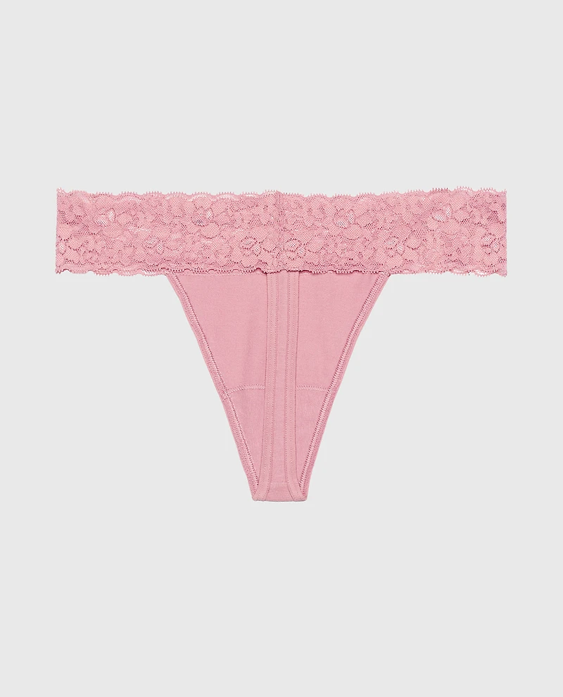 Thong Panty With Lace Trim Sheer Mauve