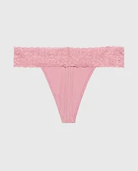 Thong Panty With Lace Trim Sheer Mauve