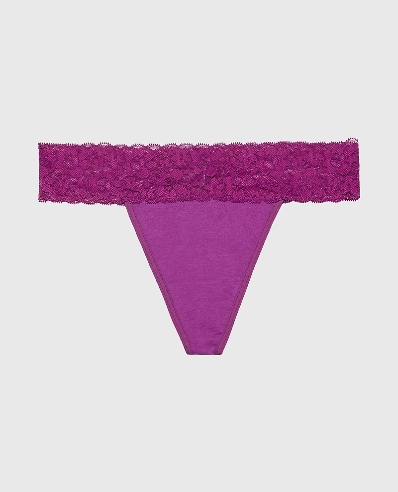 Thong Panty With Lace Trim Sparkling Grape
