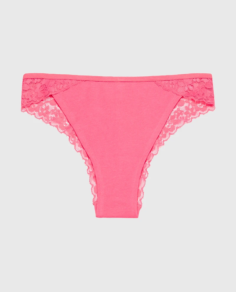 Mini Cheeky Cotton Panty With Lace Trim Hot Pink