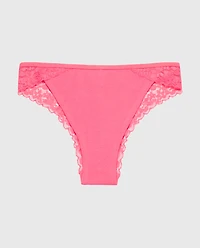 Mini Cheeky Cotton Panty With Lace Trim Hot Pink
