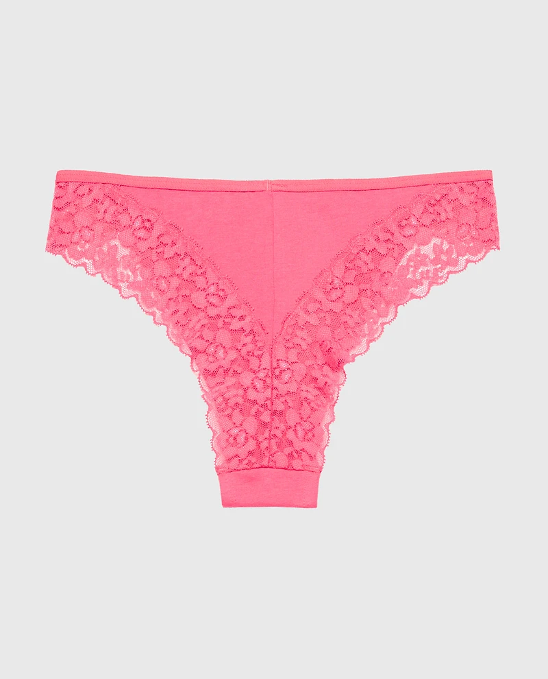 Mini Cheeky Cotton Panty With Lace Trim Hot Pink