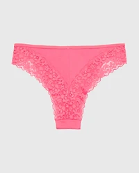Mini Cheeky Cotton Panty With Lace Trim Hot Pink
