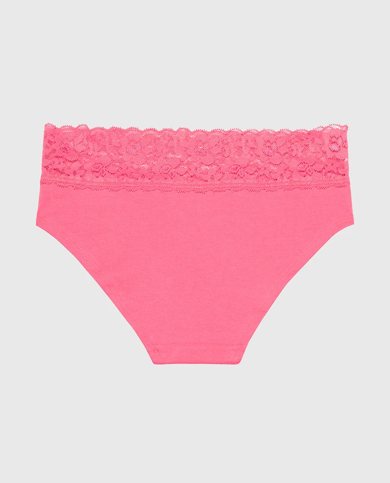 Hipster Cotton Panty With Lace Trim Hot Pink