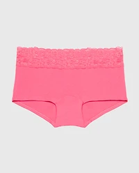 Boyshort Cotton Panty With Lace Trim Hot Pink