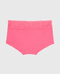 Boyshort Cotton Panty With Lace Trim Hot Pink