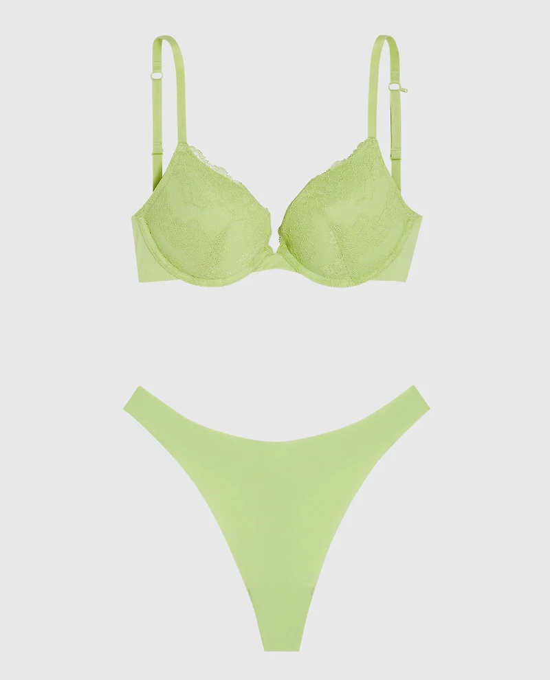Push Up Plunge Bra with Lace Overlay