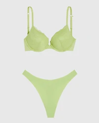 Push Up Plunge Bra with Lace Overlay