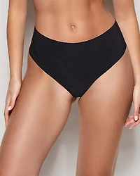 No Show Invisible High Waist Thong Panty Tuxedo Black