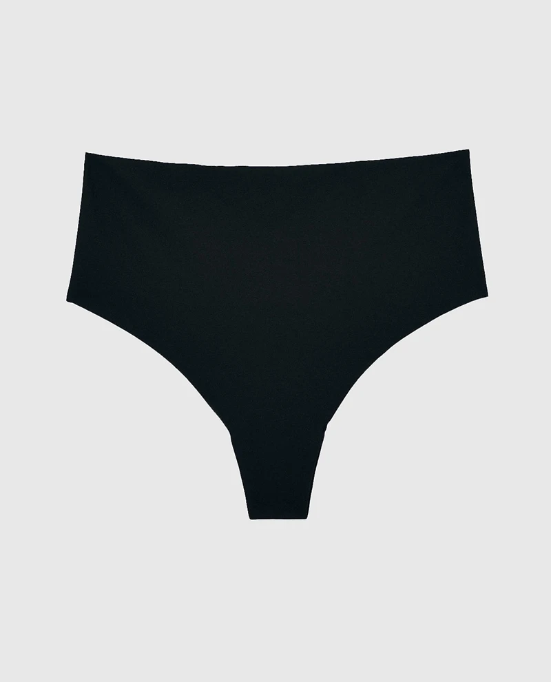 No Show Invisible High Waist Thong Panty Tuxedo Black