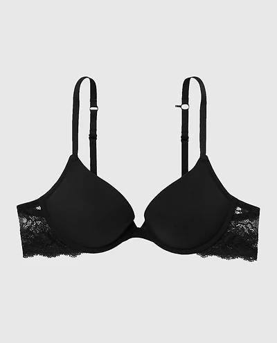 Soutien-gorge pigeonnant plongeant avec côté en dentelle