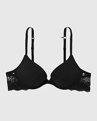 Soutien-gorge pigeonnant plongeant avec côté en dentelle