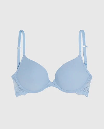 La Senza | Smooth Push Up Plunge Bra with Lace Wing | Microfiber | Clear Sky | 34DD