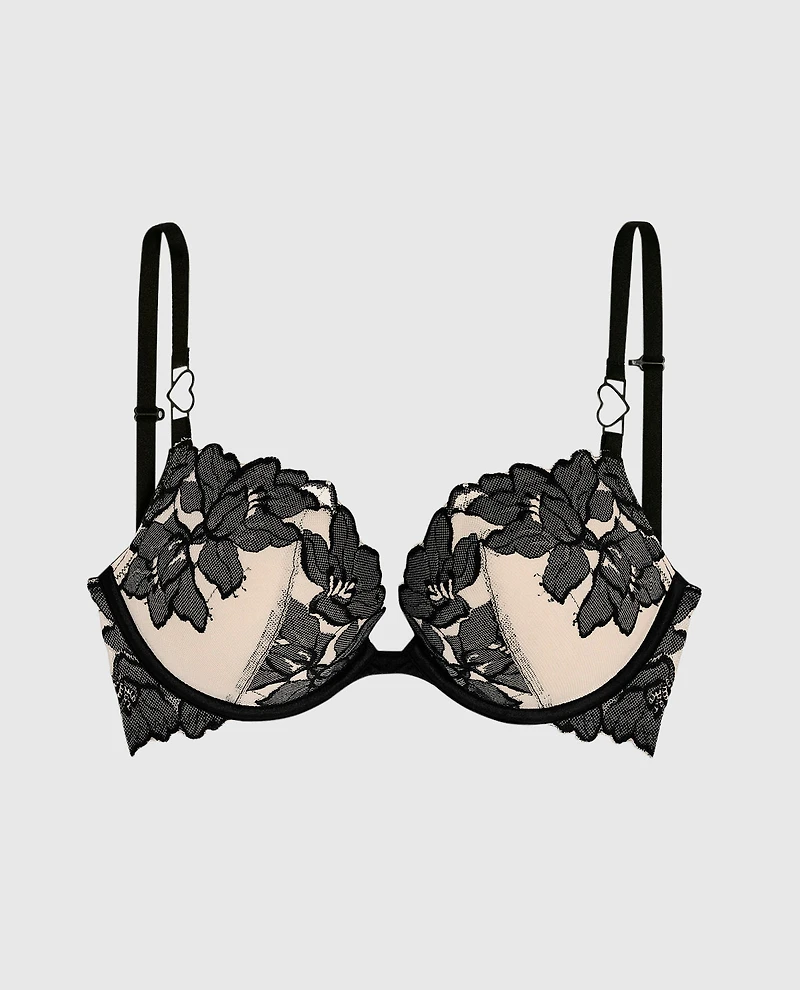 Soutien-gorge pigeonnant avec incrustation de dentelle