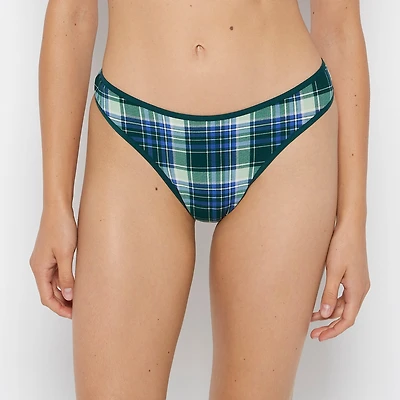 Cotton Thong Panty Evergreen Plaid