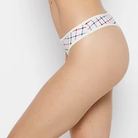 Cotton Thong Panty Jingle Plaid