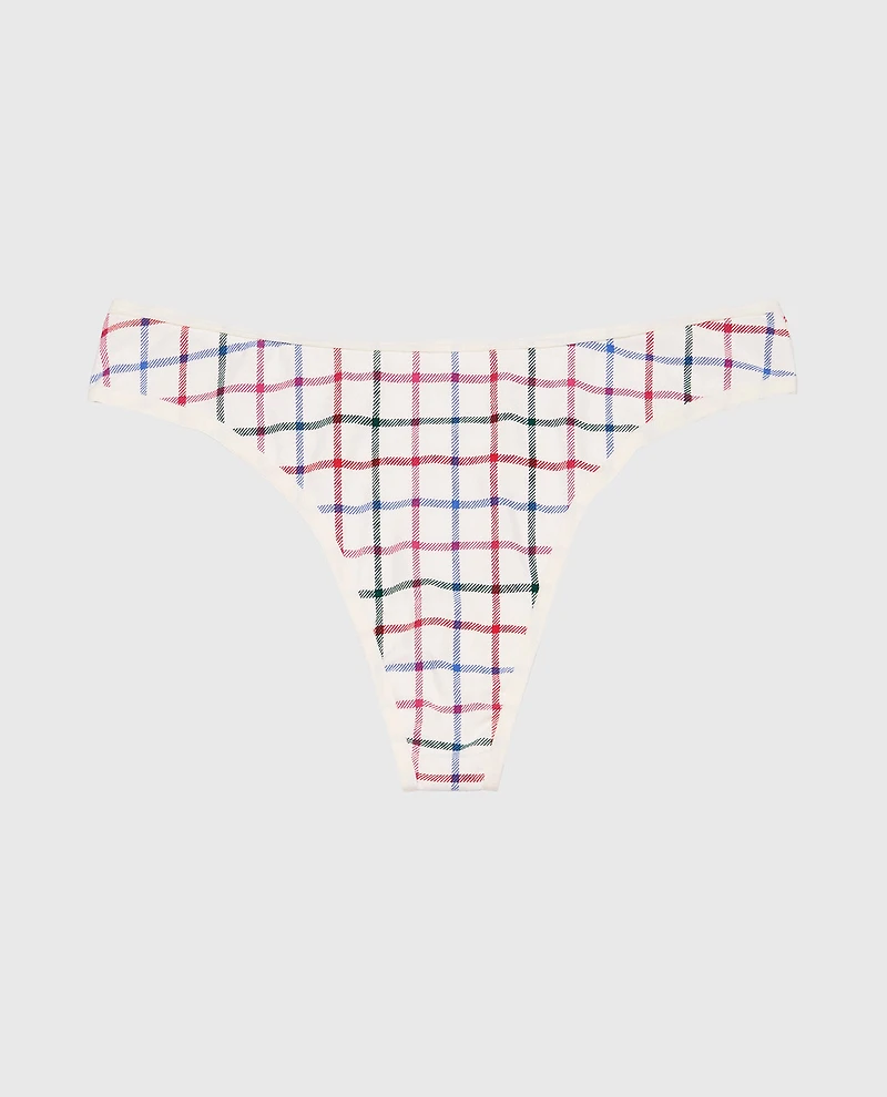 Cotton Thong Panty Jingle Plaid