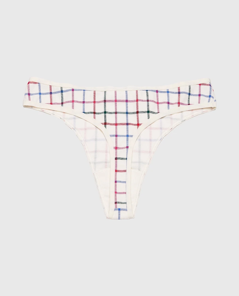 Cotton Thong Panty Jingle Plaid