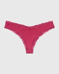 Thong Panty with Lace Trim Electric Rouge